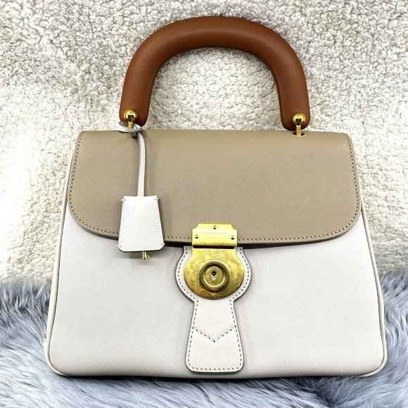 Burberry DK88 Medium Trench Calfskin Top Handle Bag Limestone Honey EUC - Picture 1 of 16